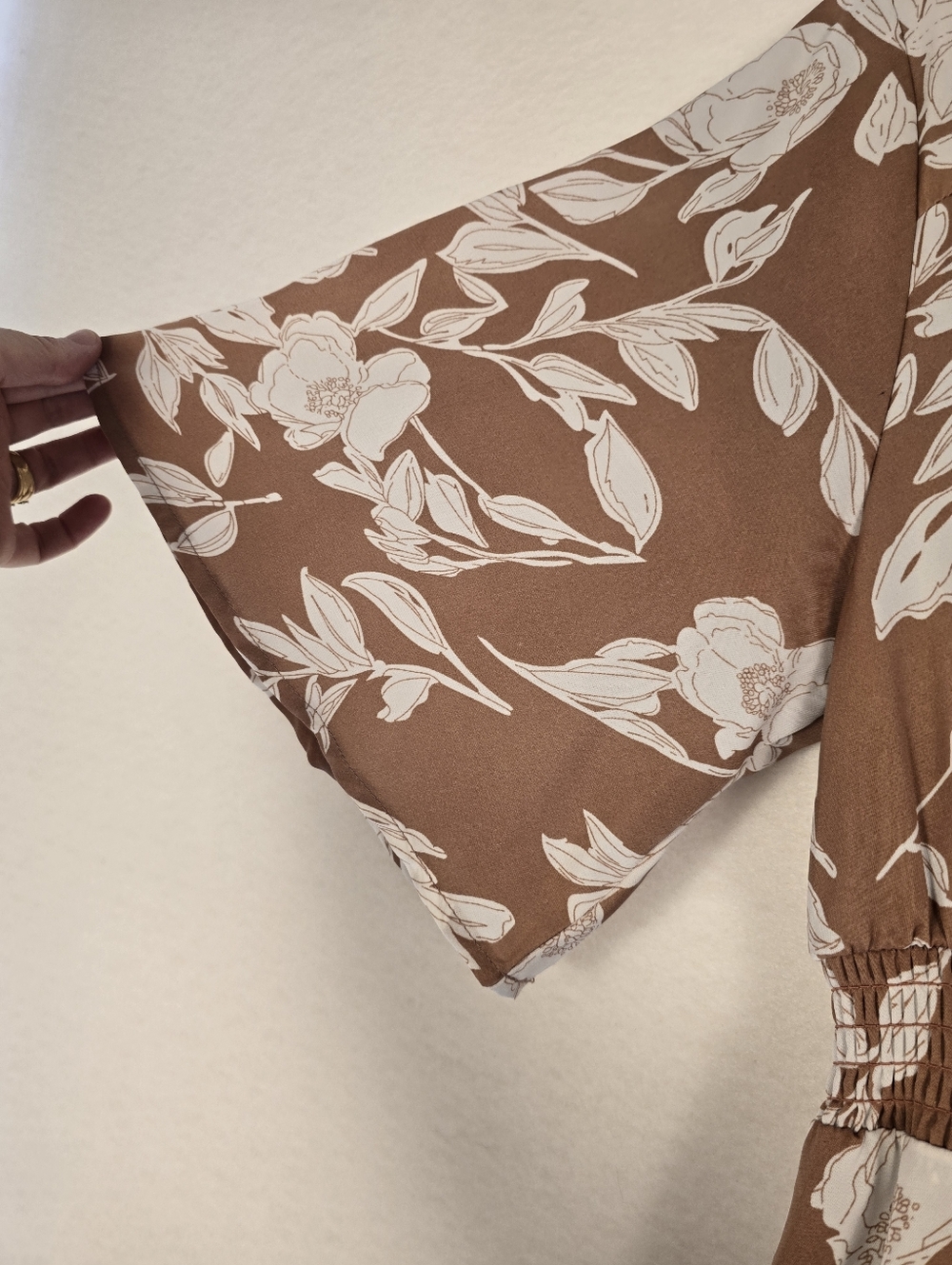 POLAGRAM Brown White Floral S Sleeve Cottage Polyester Maxi Dress. Ladies Small - Picture 6 of 10